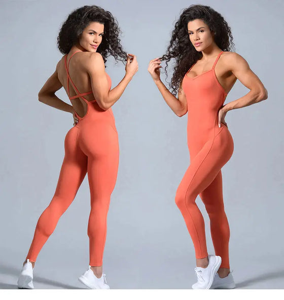 Women Cross Strap Back Long Jump Suit