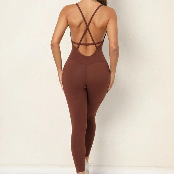 Women Cross Strap Back Long Jump Suit