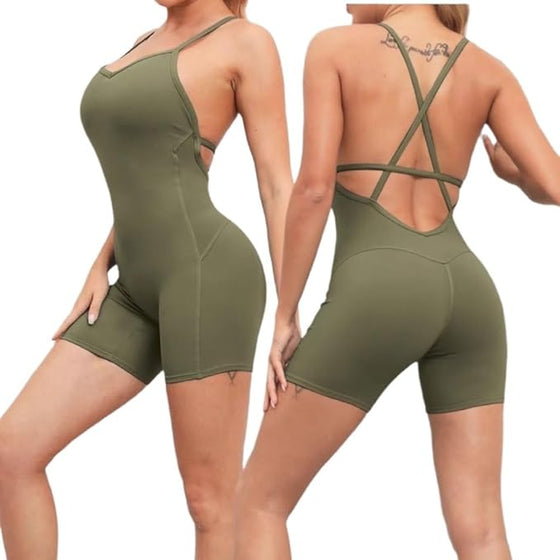 Women Cross Strap Back Short Jump Suit